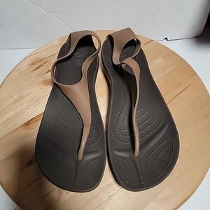 Crocs Womens Sexi Serena Sandals Brown Tan Gold Flip Flop Thong Slingback 10